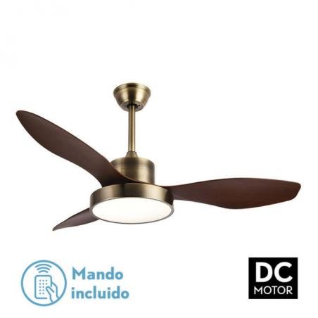 Ventilador DC Hayate 48w 4078lm Cuero/roble 3 Asp 39/54x120x120cm 3000-4000-6000k C/remoto, Memoria Y Temporizador