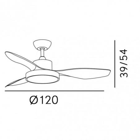 Ventilador DC Hayate 48w 4078lm Cuero/roble 3 Asp 39/54x120x120cm 3000-4000-6000k C/remoto, Memoria Y Temporizador