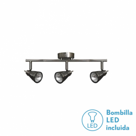 Regleta Foco Tabernas Niquel 3xgu10 Bomb. LED incl 15x50